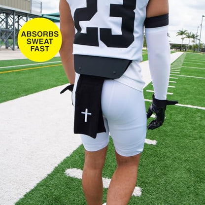 SLEEFS Football Towel - Cotton Quarterback QB Towel for the Football Field - Bi-Fold Hook & Loop Closure - Men/Youth/Boys/Adults - Faith Cross Black - color: Faith Cross Black