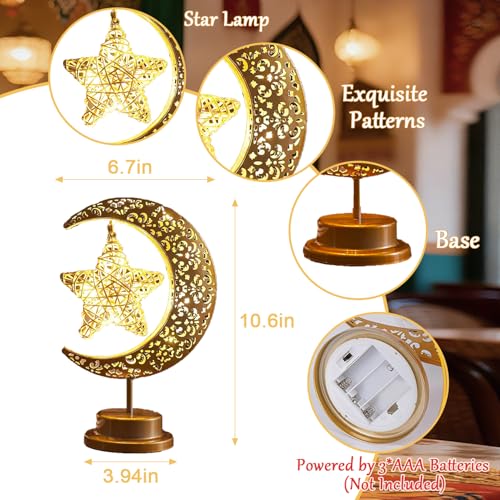 Lifnatty Ramadan Decorations Moon Lamp, Ramadan Decor for Home, Eid Mubarak Decorations, Ramadan Eid Gifts, Enchanted Lunar Table Lamp, Half Moon Lights, Battery Operated Moon Star Night Light - style: Moon Star Lamp