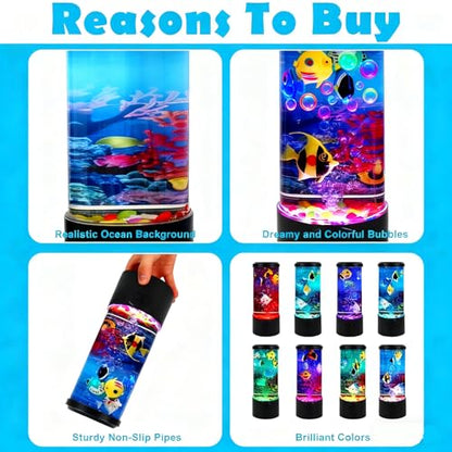 Toycol Bubble Fish Lamp, 7-Color Artificial Aquarium Lamp with 6 Fish | 7-Color Changing, 6 Fake Fish Moving, Sensory Bubble Tube Light, Mood Night Light - color: 6 Fish