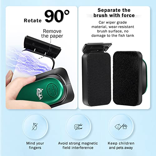 AQQA Aquarium Strong Magnetic Cleaner Brush, Fish Tank Glass Algae Magnet Cleaning Tool Floating Cleaner Scrubber Brush with 2 Detachable Scraper (Green,S) - color: Green, size: Small