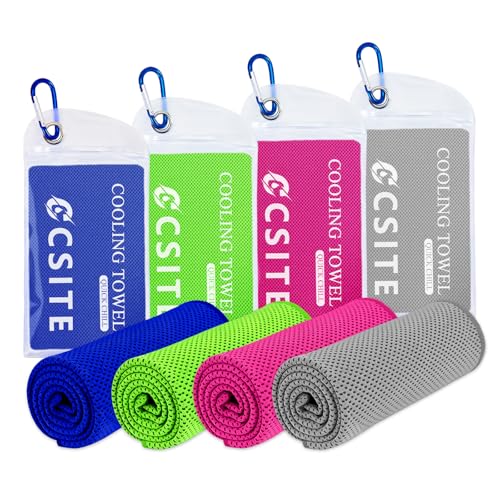 CSITE 4 Pack Cooling Towels (47"x12") for Neck and Face, Ice Towel for Hot Weather, Soft Breathable Chilly Gym Towels, Microfiber Towel for Work Out, Yoga, Running, Camping & More Activities - color: Dark Blue/Gray/Green/Rose Red
