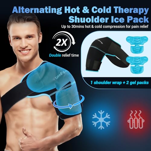 Comfytemp Shoulder Ice Pack Wrap Shoulder Brace Compression Sleeve for Shoulders Pain Relief, 2 Gel Ice Packs for Injuries Reusable, Cold Therapy for Rotator Cuff Recovery, Fathers Day Dad Gifts Men - style: 2 Gel Packs + 1 Brace