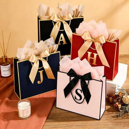 Topaliving Personalized Gift Bag with Card and Tissue Paper, 26 Letters Birthday Gift Bag 13'' Custom Valentines Weddings Present with Initials/Numbers for Women Men Kids (Red,B) - color: Red, size: B
