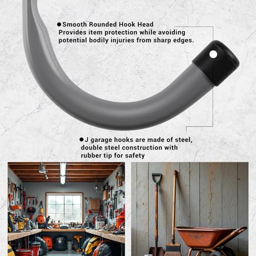 HOME MASTER HARDWARE 12 Pack 4-Inch Heavy Duty Garage Storage Wall Hooks, Steel J Utility Hooks for Hanging Ladders, Tools, Bikes, Grey