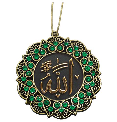 Modefa Turkish Islamic Ottoman Double-Sided Allah Muhammad Star Shaped Car Rear View Mirror Hanger Medallion Pendant Accessory (Gold/Green) - color: Gold/Green