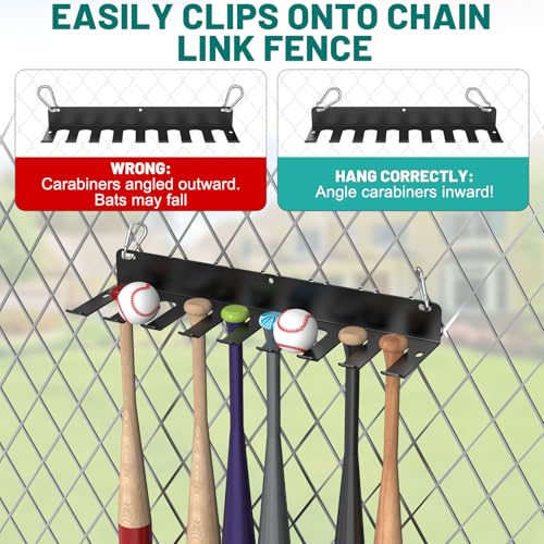 2 PCS Baseball Bat Rack, Holds 16 Bats | Softball Bat Rack for Display or Storage, Bat Storage Rack Hooks, Clips onto Fences in Rest Areas or Home Garages - size: 2 PCS