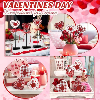 3 Pieces Valentine's Day Table Decorations Wooden Heart Set,Rustic Valentine's Day Tiered Tray Decor for Home Tables (Classic) - style: Classic