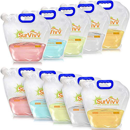 Premium Collapsible Water Container Bag, No-Leak, Freezable, Odorless, Flat Folding, BPA Free Food Grade Clear Plastic Storage tank for Sports Outdoors Camping (1.3 Gal 10Pk)