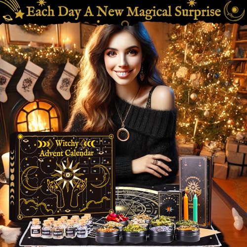 Witchy Advent Calendar 2025 Adult Teens, 25 Day Countdown to Calendar Witchcraft Supplies Crystal Candle Amethyst Altar Witch Gift Wiccan Starter Kit