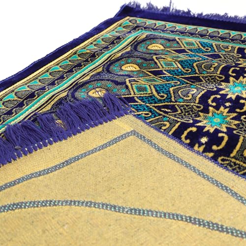 Muslim Prayer Rug, Soft Plush Thin Islamic Prayer Mat, Janamaz, Sajada, Praying Carpet, Islamic Gift for Men & Women, Islamic Ma, Eid & Ramadan Gift with Prayer Beads, 26x43 inch, Blue - color: Kaaba / Royal Blue