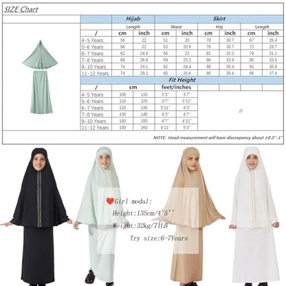 Lenmipot Kids Jilbab 2pcs Abaya Girls Muslim Prayer Dress Kids Eid Full Cover Abaya Dress Set Islamic Prayer Jilbab for Girl - color: Blacka, size: 6-7 Years