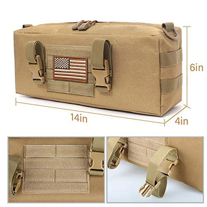 WYNEX Large Molle Pouch, Tactical Molle Bag Vertical Admin Pouch, Modular Utility Pouch Increment Side Pouch for Tactical Backpack Molle Rucksack Attachment, with Shoulder Strap For Use as Sling Bag - color: Khaki (upgraded) - 2 Packs
