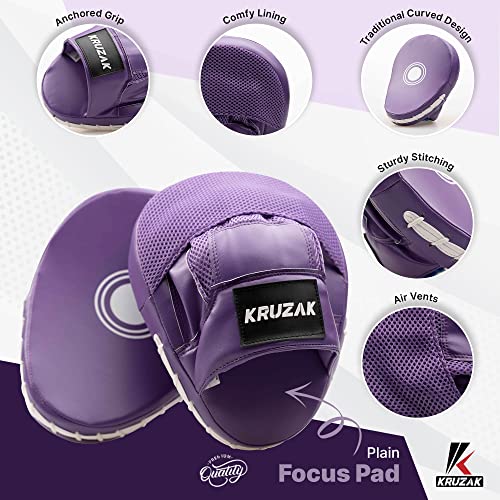 Kruzak Plain Punching Mitts for Muay Thai MMA Training, Focus Pads for Boxing Martial Arts and Punching Target - color: Purple