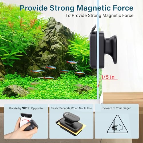 hygger Aquarium Magnetic Glass Clean Tool, Algae Scraper for 0.2 Inch Thick Fish Tank Floating Scrubber Brush with Two Detachable Blades - size: S