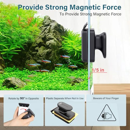 hygger Aquarium Magnetic Glass Clean Tool, Algae Scraper for 0.2 Inch Thick Fish Tank Floating Scrubber Brush with Two Detachable Blades - size: S