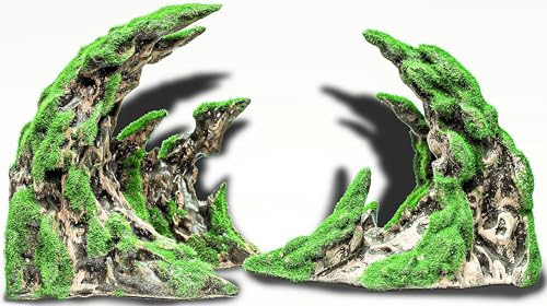 Novelsite Fish Tank Accessories, Aquarium Decorations, Scenery, Rock Ornaments - Create Aquatic Beauty with Premium Aquarium Decorations,14.4" W x 7.1" H x 3.4" D - color: Green Rockery, size: Canyon-M