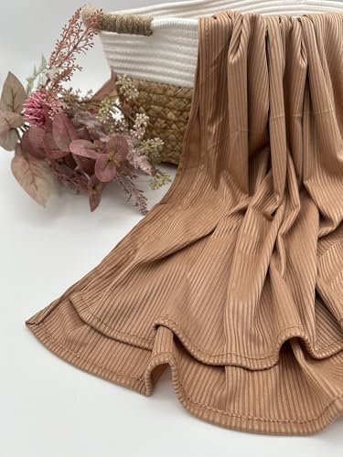 Ribbed Jersey Hijab Scarf for Women, Hijab for Women Muslim Breathable Stretchy Hajib - color: Light Tan