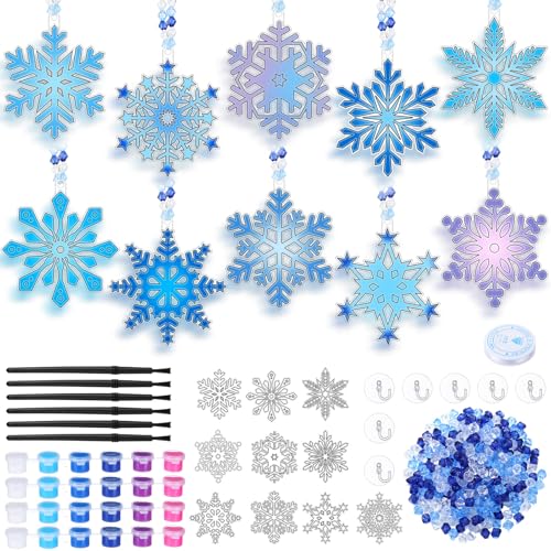 Beeveer 30 Sets Snowflake Suncatchers Craft Kit DIY Window Art - style: Snowflake