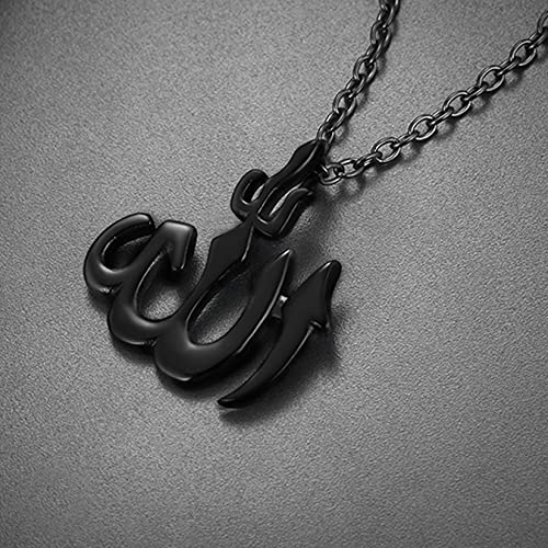 U7 Allah Pendant Necklace with Chain Platinum / 18K Gold Plated Muslim Jewelry Islamic Pendant - color: 01.Polished Black