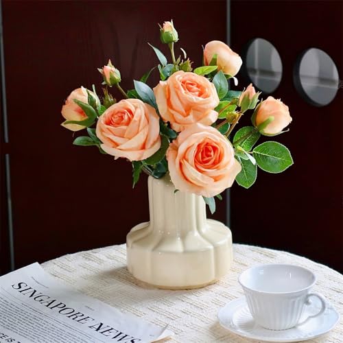 Fluted Ceramic Vase - 5.7" Cream White Cylindrical Vase, Ribbed Texture Modern Decor for Table, Shelf - Small to Medium Flower Arrangements - color: Milky White - Cylindrical Vase