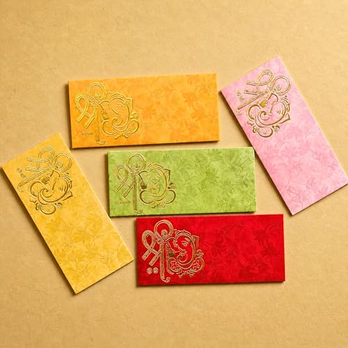 LoveNspire Money Envelopes (7 x 3 Inch) Decorative Ganesha Pattern Shagun Lifafa for Indian Wedding, Birthday | Cash Gift Holder & Home Savings Organizer Pack of 10