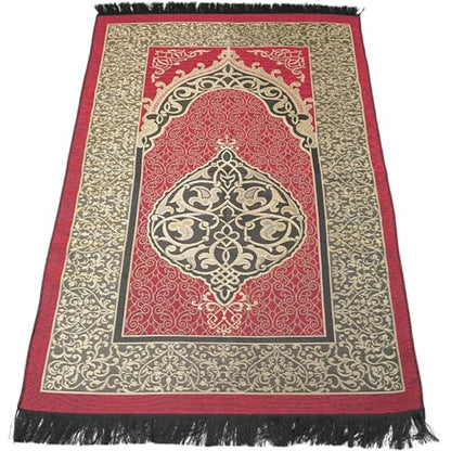Modefa Islamic Gifts Prayer Mat | Thin Woven Praying Mat Muslim Prayer Rug | Muslim Gifts for Men Ramadan Gifts with Tesbih Prayer Beads | Ottoman Rug with Cylinder Gift Box Set Ramadan (Red) - color: Red