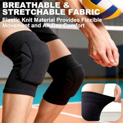 Volleyball Knee Pads for Men Women, Soft Sleeves with Thick Foam, Black M | Kneepads for Dance, Yoga, Basketball, Football, Cushioned for Adult Wrestling, Skating, Cleaning- Anti-Slip, Easy to Wear - size: Medium