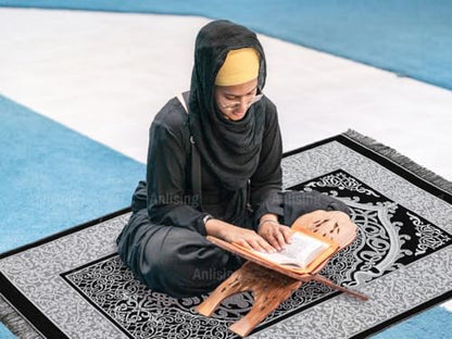Anlising Muslim Prayer Rug and Beads with Elegant Box, Islamic Prayer Mat, Muslim Prayer Rug, Ramadan Prayer Blanket, for Muslim, Islamic, Ramadan, Eid al Fitr, Prayer (Black,70x110CM)