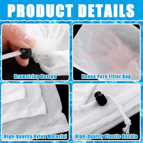 6-Pack Pool Vacuum Mesh Replacement Bags, Fine Mesh Leaf Vacuum Net Bags with Locking Cord for Pool Cleaners, Suitable for Pools, Aquariums, and Ponds, Collects Leaves and Debris