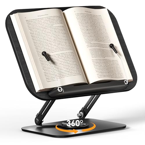 SupeDesk Book Stand for Reading, Adjustable Book Holder with 360° Rotating Bases, Multifunctional Display Stand for Recipe, Cookbooks, Magazines - color: Black Wood