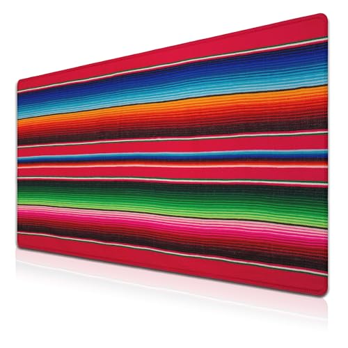 Desktop Mat Colorful, Desk Mouse Pad Gaming Desk Mats, Office Items Non-Slip Rubber Base Waterproof with Stitched Edges, 35.4 X 15.7 inch for Work/Game/Office/Home Mexican Stripes Style - color: Mexican Stripes Style