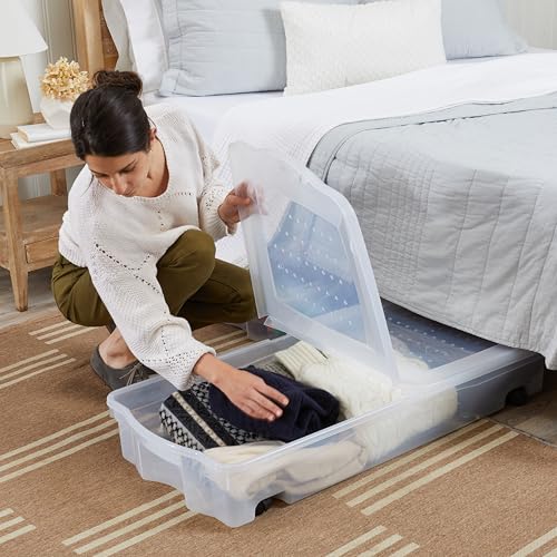 Rubbermaid 68 Quart Under the Bed Low Profile Storage Boxes with Dual Hinged Lids and Easy Rolling Caster Wheels, Clear, 2 Pack - size: Under the Bed - 2 Pack