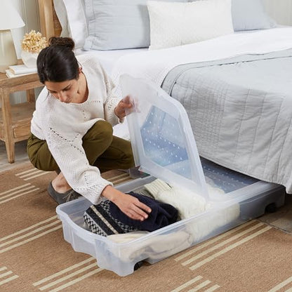 Rubbermaid 68 Quart Under the Bed Low Profile Storage Boxes with Dual Hinged Lids and Easy Rolling Caster Wheels, Clear, 2 Pack - size: Under the Bed - 2 Pack