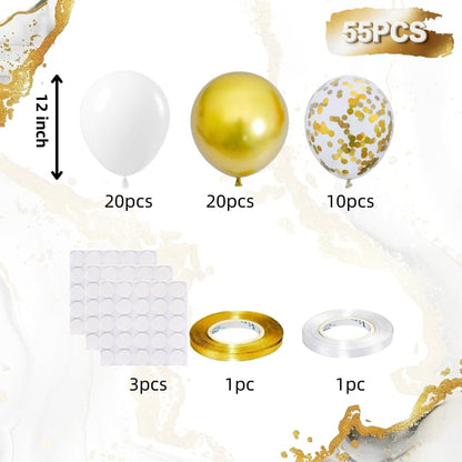 White Gold Balloons Set, 55pcs 12 Inch Metallic Gold and White Balloons Confetti Latex Balloon, Helium Party Balloon Set for Birthday Graduation Boho Wedding Baby Shower Party Decorations