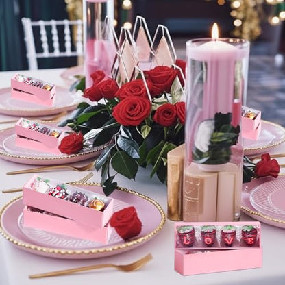 25Pack Pink Chocolate Covered Strawberry Box for 4, Macaron boxes, Long Treat Box for Truffles, Cookies, Ores, Chocolate Cocoa Bombs&Cake Ball Bakery Packaging Supplies - color: Pink