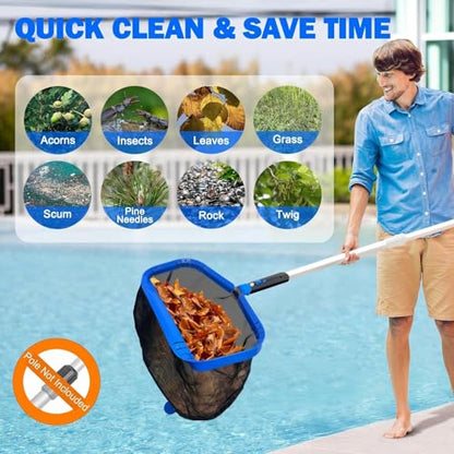 17.5" Pool Skimmer Net, Pool Net Skimmer for Cleaning, Large Deep Replacement Net for Above Ground & Inground Pools, Heavy Duty Aluminum Frame Deep Fine Mesh Swimming Pool Leaf Net, (No Pole) - size: 17.5