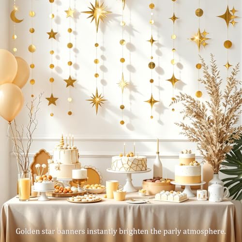 Star Garland, 55Ft Gold Star Moon Circle Dot Double-Sided Hanging Bunting Banner for Valentine’s Day Graduation Birthday Wedding Baby Shower Ramadan Kids Room Decor