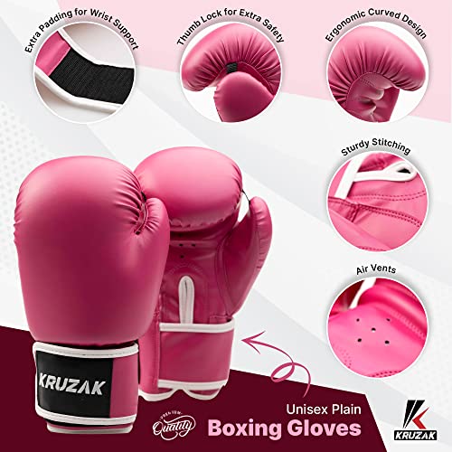 Kruzak Boxing Gloves for Men & Women, Sparring & Kickboxing Gloves, Muay Thai & MMA Gloves, 8-16 oz - color: Pink, size: 8 oz