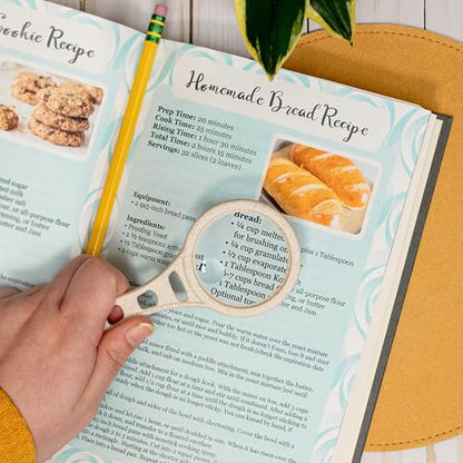 MagnetMag Wheat Magnifier, 3X Magnification with 6X Spot Lenses | Attaches to Metal Surfaces like Refrigerators - Organic 3x Handheld Magnifying Glass (DX-50EF)
