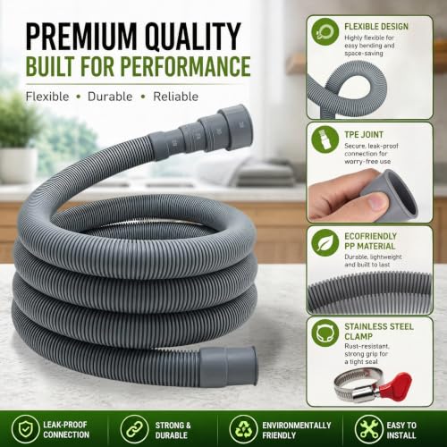 TTFLEX 10 FT Washing Machine Drain Hose, Washer Drain Hose Extension Kit | Trimmable End：0.8", 0.9", 1.2", 1.5" ID, with Hose Holder, for Washing Machine Outlet Box, Kink-Resistant, All-In-One Kit - color: End 1: 0.8",0.9",1.2",1.5"ID;End 2: 0.8"ID, size: