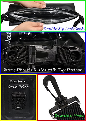 Freegrace Waterproof Dry Bag Set of 3 - Submersible Dry Sack with Double Zip Lock Seals - Includes Waist Pouch & Phone Case - Perfect for Kayaking, Swimming, Boating & Rafting (Black, 5L) - color: Black, size: 5L, style: Without Window