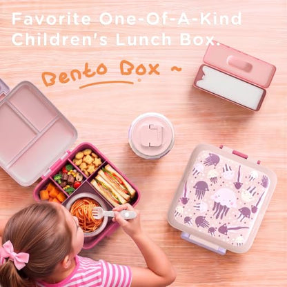 JXXM Bento Lunch Box for Kids with 8oz Soup Thermo,Leak-Proof Lunch Containers with 5 Compartment,Thermo Food Jar Food Containers for School (Pink-Jellyfish) - color: Pink-Jellyfish