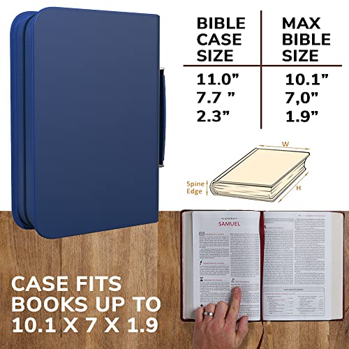 DEHITE Bible Cover Case for Men – Bible Carrying Case for Men – Blue Large Holder – Bag Fits Book10.1 x 7 x 1.9 in – Pen Slots – Zippered Pocket – Premium Faux Leather – Christian Gift - size: Large Blue