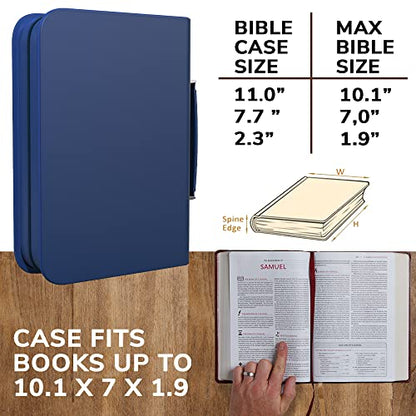 DEHITE Bible Cover Case for Men – Bible Carrying Case for Men – Blue Large Holder – Bag Fits Book10.1 x 7 x 1.9 in – Pen Slots – Zippered Pocket – Premium Faux Leather – Christian Gift - size: Large Blue