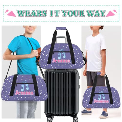 Custom Dance Ballet Duffle Bag for Girls, Personalized With Name, for Shoes, Overnight, Gym, Travel, Sleepover - Light Purple Background With White Dots - color: Color26