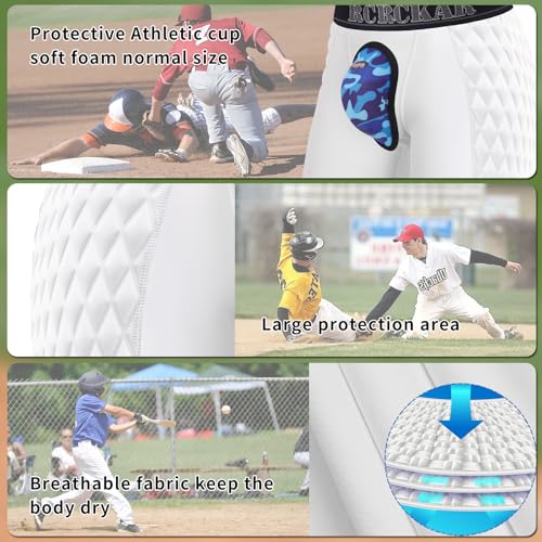 Baseball Sliding Shorts Protective Athletic Compression Underwear w/Cup Baseball Football Lacrosse - color: White, size: Small