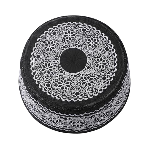 Muslim Prayer Kufi Hat Men Islam Skull Embroidery Cap Beanie Hat Arabian Omani Turkish Prayer Headwear Eid Gift - color: White Flower