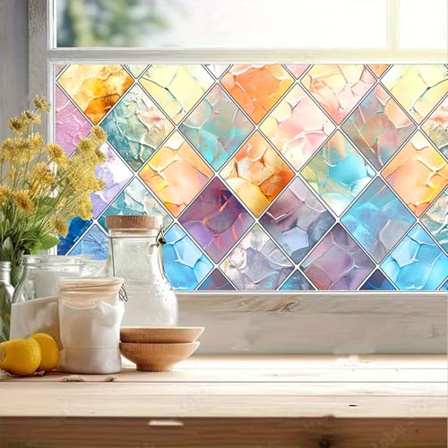 HOMETITUTE Rainbow Diamond Privacy Window Film 39.3x17.7 Inch PVC | Static Cling, Glass Decal | Privacy Film, Decorative Glass Cover | Bathroom, Kitchen, Office (Rainbow Diamond) - color: Rainbow Window Film#1