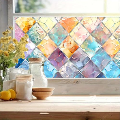 HOMETITUTE Rainbow Diamond Privacy Window Film 39.3x17.7 Inch PVC | Static Cling, Glass Decal | Privacy Film, Decorative Glass Cover | Bathroom, Kitchen, Office (Rainbow Diamond) - color: Rainbow Window Film#1