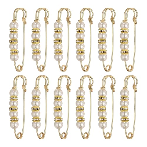 Elegant Silver Brooch Pin with Pearl Accents, Set of 12 - color: White, size: 12#7-5.8CM